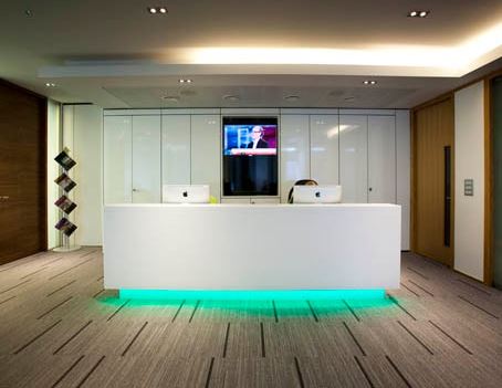 White Reception Desk with Lights